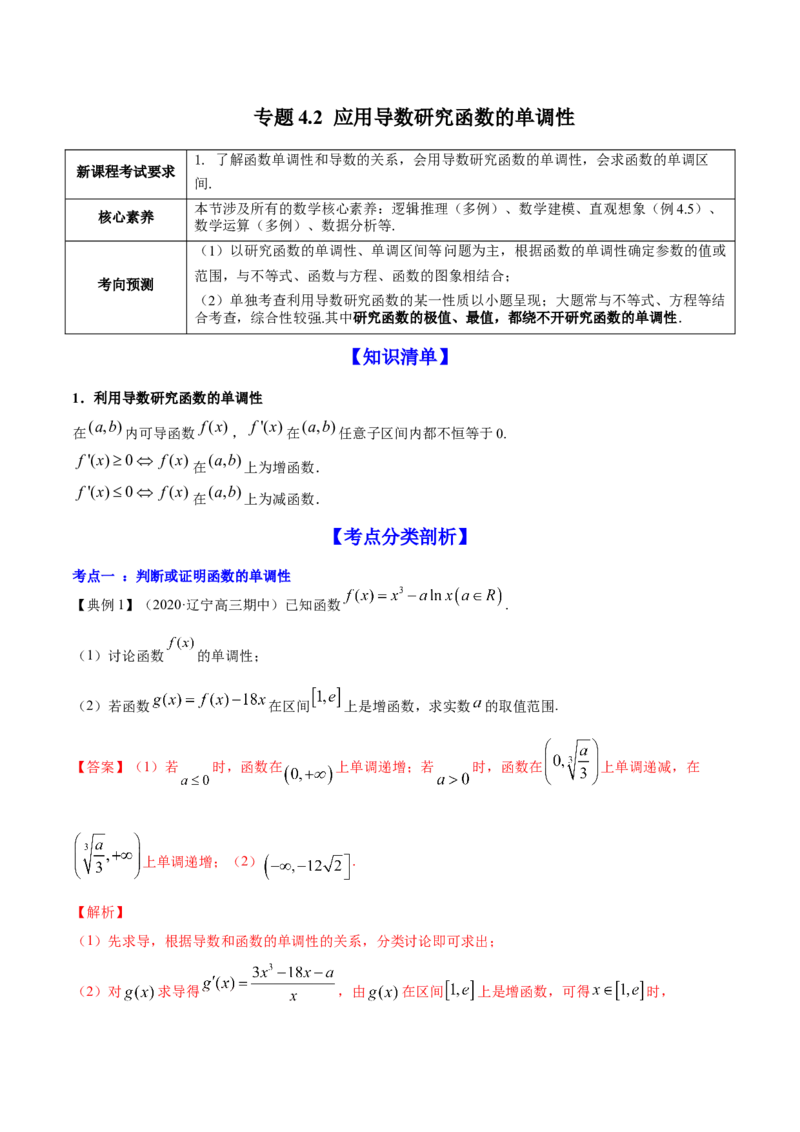 专题4.2应用导数研究函数的单调性2022年高考数学一轮复习讲练测（新教材新高考）（讲）解析版_02高考数学_新高考复习资料_2022年新高考资料