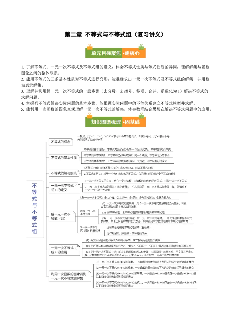 第二章不等式与不等式组（必备知识+11题型+分层检测）（复习讲义）（原卷版）_北师大初中数学_8下-北师大版初中数学_2026春新版_第二套-东方_02.北师大数学8下试题+复习26春