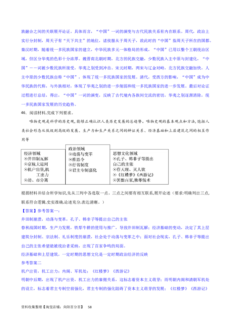 主题01从中华文明起源到秦汉统一多民族封建国家的建立与巩固（主观题专练50题）（解析版）_07高考历史_新高考复习资料_2024年新高考复习资料_一轮复习资料_中国古代史板块