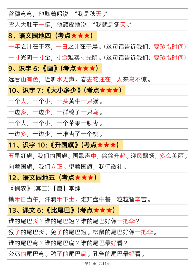 24秋一上语文必背汇总_满分资料专属_小学1-6年级常用的上册资源汇总_一年级上册资料