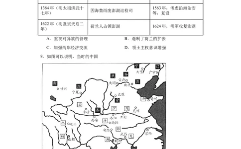从明朝建立到清军入关-2023-2024学年高三历史二轮（专题训练）原卷版_07高考历史_2024年新高考资料_2.2024二轮复习_2024届高三历史统编版二轮复习专项训练