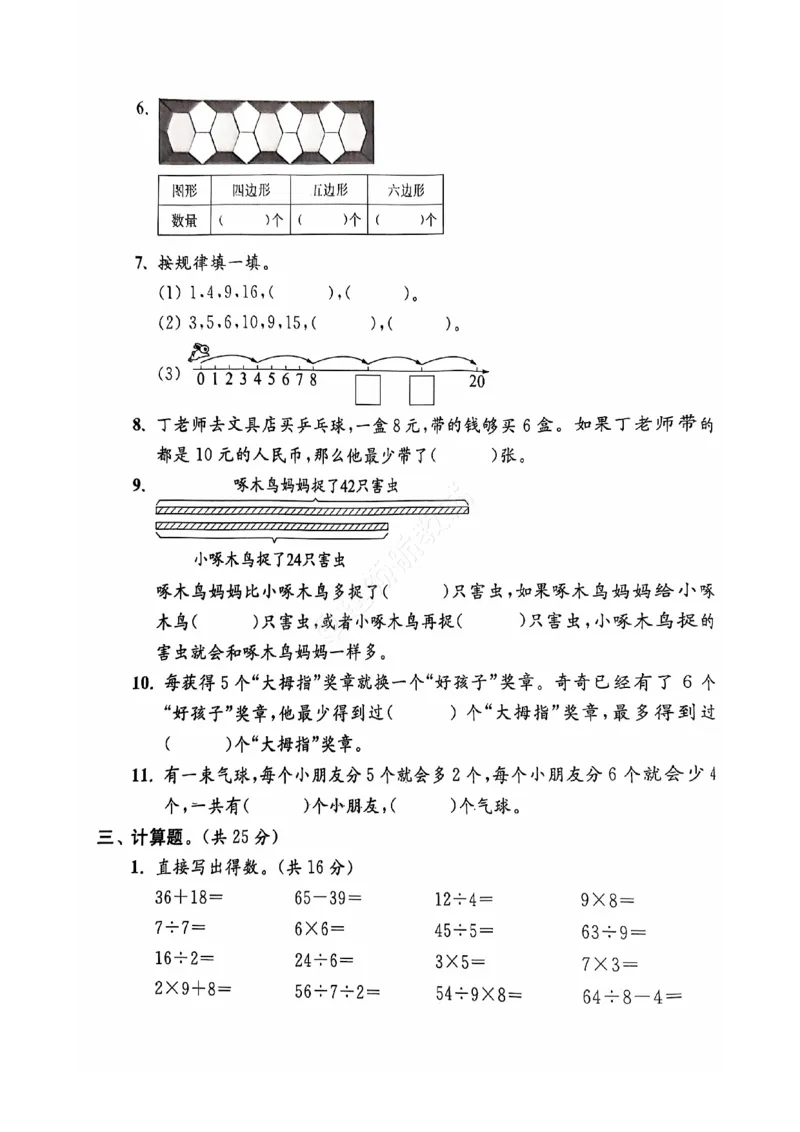 2024+秋上册二年级数学期末试卷（苏教版）_小学1-6年级常用的上册资源汇总_二年级上册资料(1)