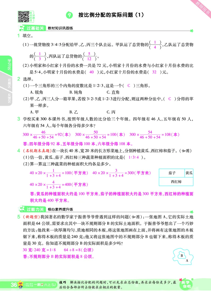 2025秋一遍过数学SJ6上教师用书（答案版）_25秋小学语数英1-6年级上册《一遍过》合集_25秋苏教版数学《一遍过》1-6年级上_六年级