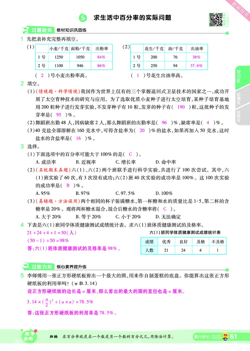 2025秋一遍过数学SJ6上教师用书（答案版）_25秋小学语数英1-6年级上册《一遍过》合集_25秋苏教版数学《一遍过》1-6年级上_六年级