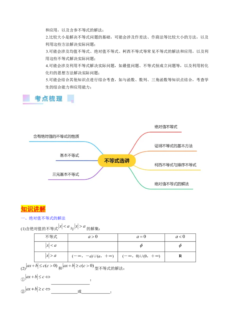 专题46不等式选讲（学生版）_02高考数学_通用版（老高考）复习资料_2024年复习资料_完备战2024年高考数学一轮复习考点帮（全国通用）_核心考点讲练