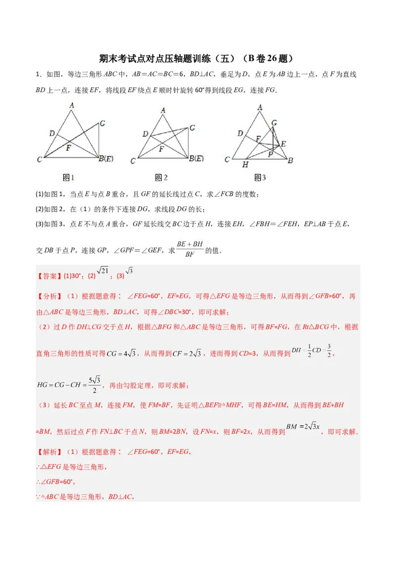 期末考试点对点压轴题训练（五）（B卷26题）（解析版）_北师大初中数学_8下-北师大版初中数学_旧版-可参考_06专项讲练