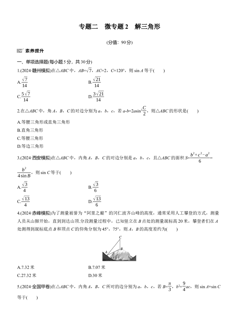 专题二　微专题2　解三角形_02高考数学_2025年新高考资料_二轮复习_2025年高考数学大二轮_2025数学二轮专题复习学生用书Word版文档_专题强化练