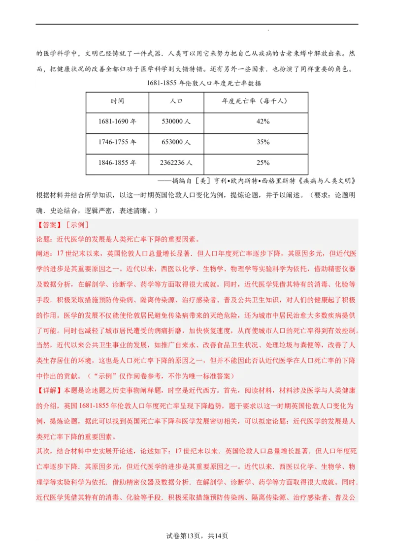 专题突破卷31医疗与公共卫生（解析版）_07高考历史_新高考复习资料_2024年新高考复习资料_一轮复习资料_完2024年高考历史一轮复习考点通关卷（新高考通用）_专题突破卷