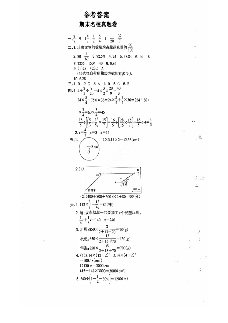 2024+秋六年级数学期末试卷（人教版）_小学1-6年级常用的上册资源汇总_六年级上册资料(1)