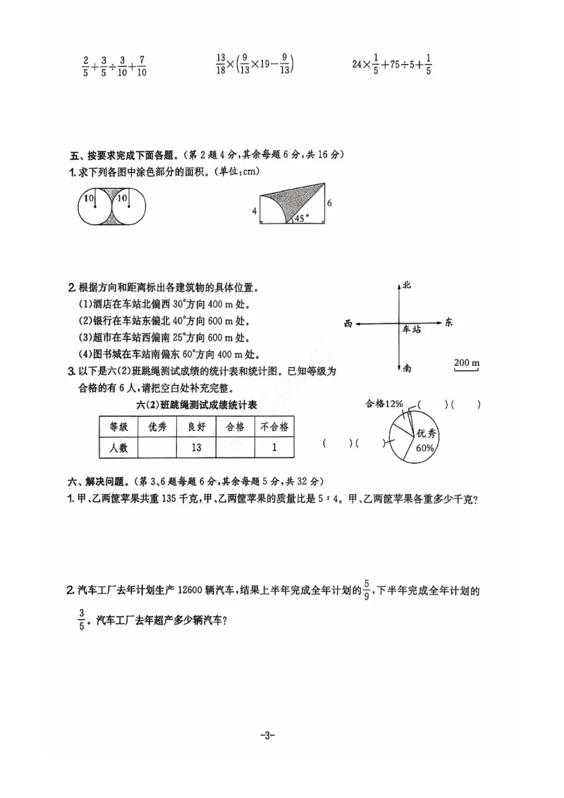 2024+秋六年级数学期末试卷（人教版）_小学1-6年级常用的上册资源汇总_六年级上册资料(1)
