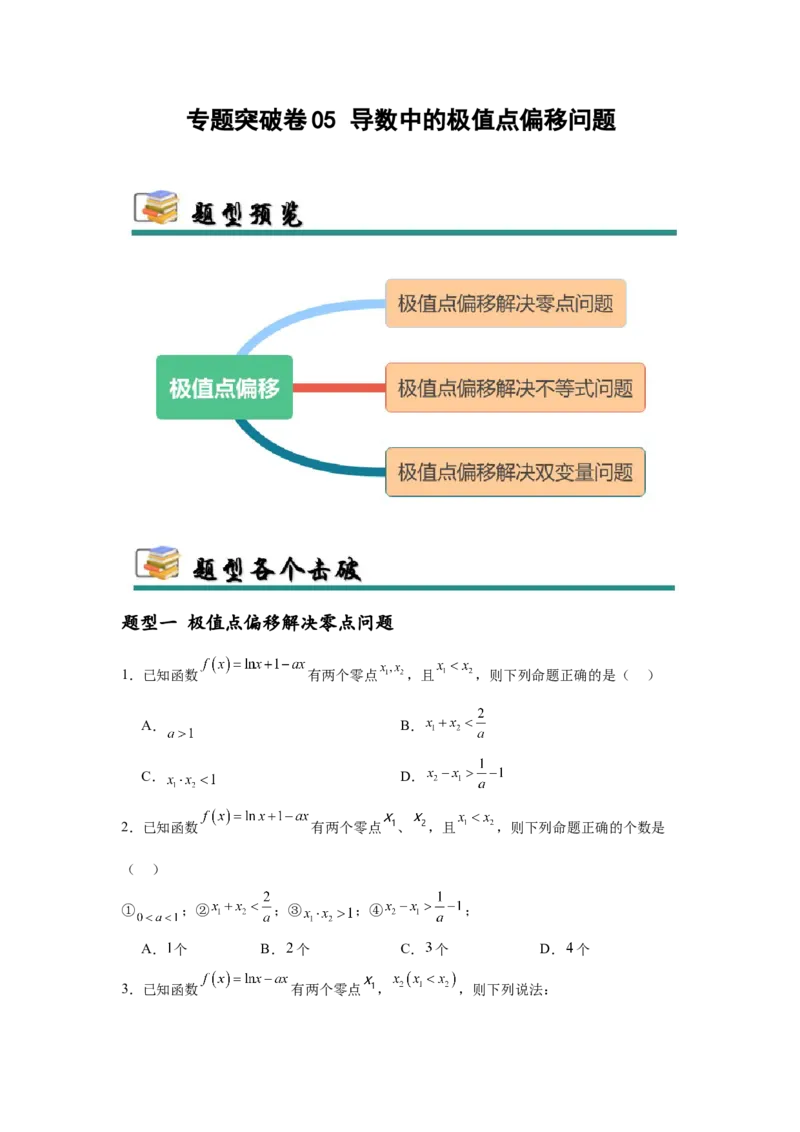 专题突破卷05导数中的极值点偏移问题（原卷版）_02高考数学_2025年新高考资料_一轮复习_2025年高考数学一轮复习考点通关卷（新高考通用）