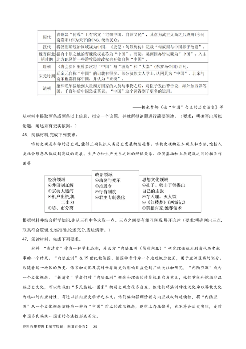 主题01从中华文明起源到秦汉统一多民族封建国家的建立与巩固（主观题专练50题）（原卷版）_07高考历史_新高考复习资料_2024年新高考复习资料_一轮复习资料_中国古代史板块