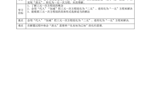 核心素养目标5.8三元一次方程组教学设计_北师大初中数学_8上-北师大版初中数学_旧版_01课件+教案核心素养目标_教案
