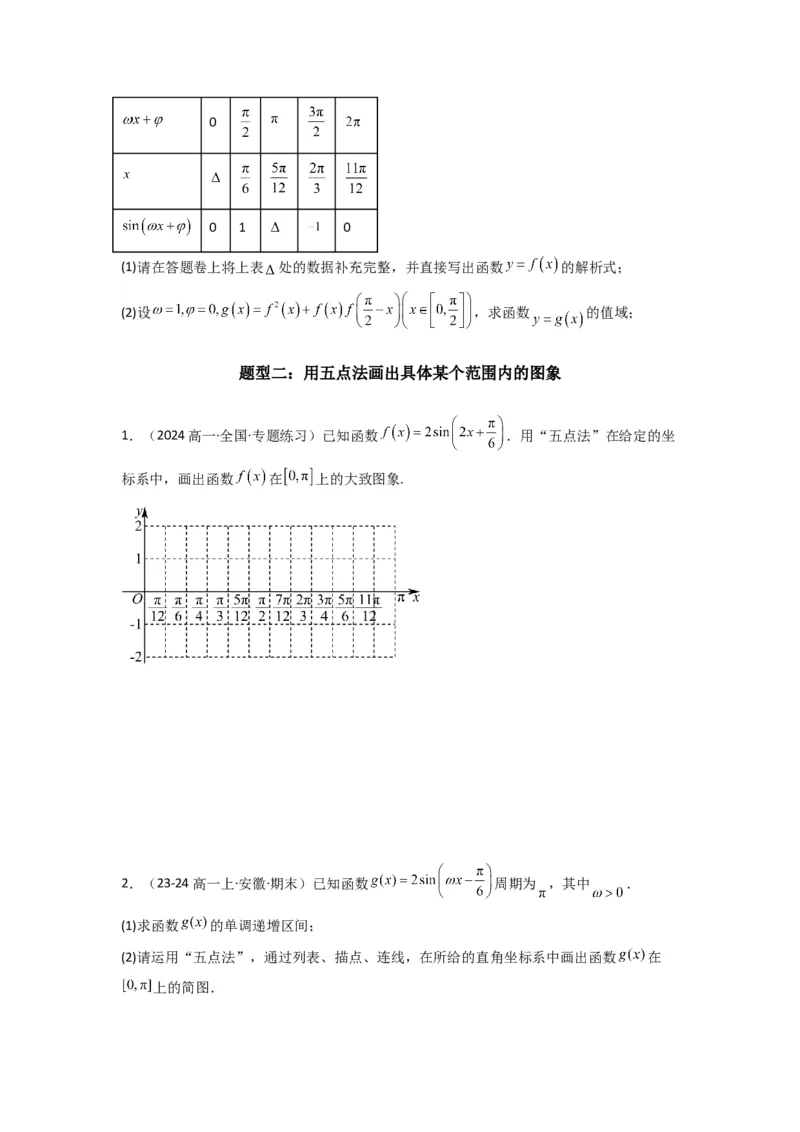 专题02三角函数的图象与性质（五点法作图）(典型题型归类训练)(原卷版）_2025年新高考资料_专项复习_解题思路训练2025年高考数学复习解答题提优秘籍（新高考专用）