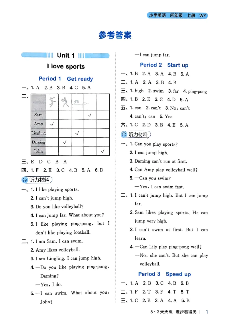 25四上53答案_25秋小学语数英1-6年级《53天天练》合集_25秋53天天练外研四年级上完整版