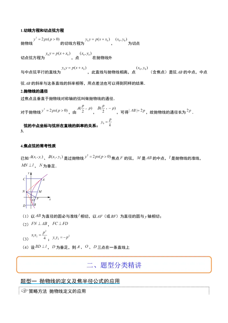 第45讲抛物线及其性质（精讲）一轮复习讲义2024年高考数学高频考点题型归纳与方法总结（新高考通用）原卷版_2024年新高考资料_1.2024一轮复习