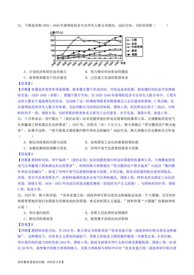 主题11两次世界大战、十月革命与国际秩序的演变（选择题专练50题）（解析版）_07高考历史_新高考复习资料_2024年新高考复习资料_一轮复习资料_世界史板块