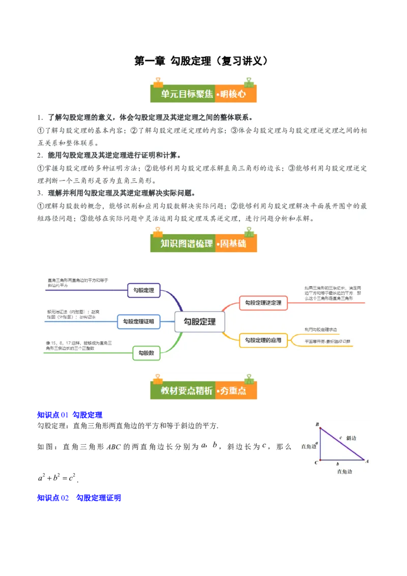 第1章勾股定理（复习讲义）（教师版）_北师大初中数学_8上-北师大版初中数学_初中数学北师大8上-2025秋季新版_第二套推荐25_10复习讲义+复习课件