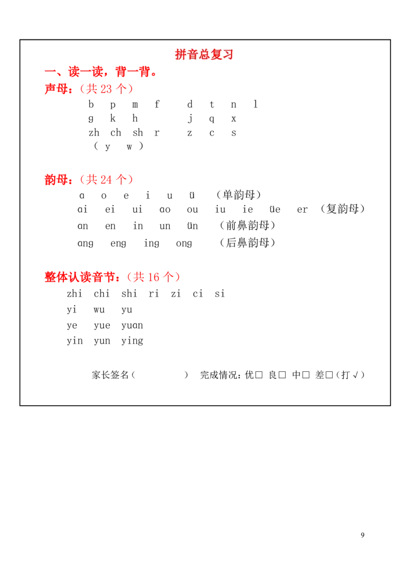 2024新一年级拼音每日拼读可贴_小学1-6年级常用的上册资源汇总_一年级上册资料