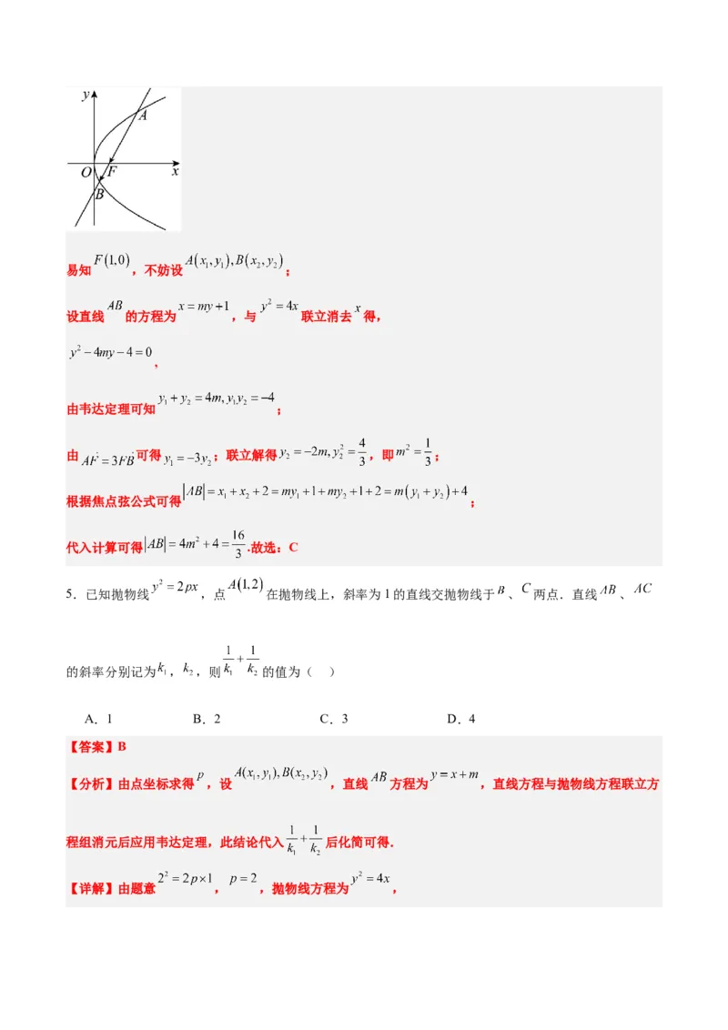 第46练直线与抛物线（精练：基础+重难点）一轮复习讲义2024年高考数学高频考点题型归纳与方法总结（新高考通用）解析版_2024年新高考资料_1.2024一轮复习