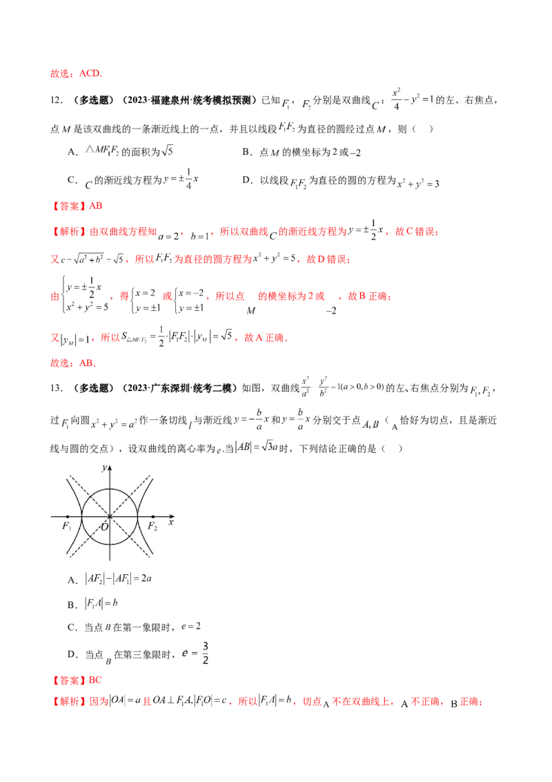 第06讲双曲线及其性质（练习）（解析版）_2024年新高考资料_1.2024一轮复习_2024年高考数学一轮复习讲练测（新教材新高考）_第八章平面解析几何