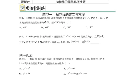专题9.5抛物线（原卷版）_02高考数学_新高考复习资料_2024年新高考资料_一轮复习资料_完备战2024年新高考数学一轮复习题型突破精练（新高考）_专题9.5+抛物线
