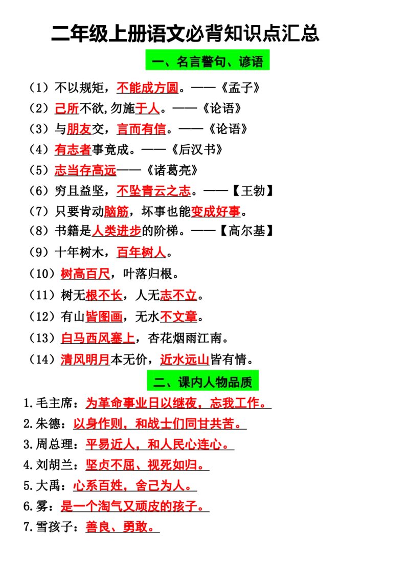 24秋二上语文必背汇总_满分资料专属(1)_小学1-6年级常用的上册资源汇总_二年级上册资料(1)
