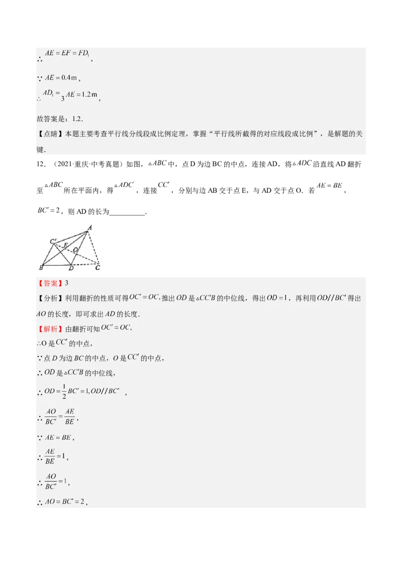 第21课平行线分线段成比例（解析版）_北师大初中数学_9上-北师大版初中数学_05习题试卷_1课时练习_同步练习（第2套）