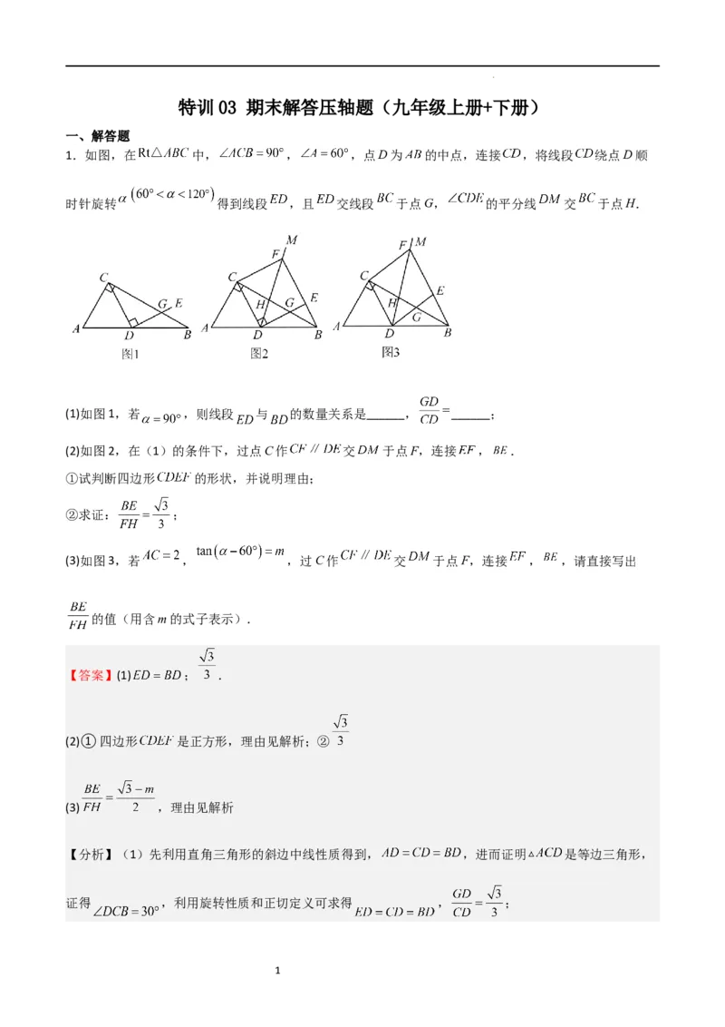 特训03期末解答压轴题（九年级上册+下册）（解析版）_北师大初中数学_9下-北师大版初中数学_05习题试卷_4专题练习_第2套