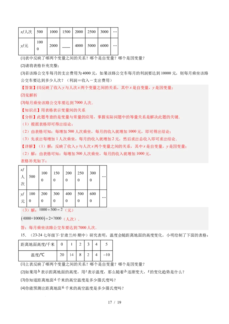 第6章第01讲用表格表示变量之间的关系（3个知识点+3类热点题型讲练+习题巩固）（解析版）_北师大初中数学_7下-北师大版初中数学_7下-初中数学北师大版（2025春季新版）持续更新