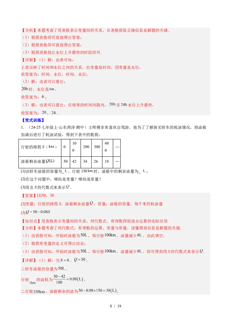第6章第01讲用表格表示变量之间的关系（3个知识点+3类热点题型讲练+习题巩固）（解析版）_北师大初中数学_7下-北师大版初中数学_7下-初中数学北师大版（2025春季新版）持续更新