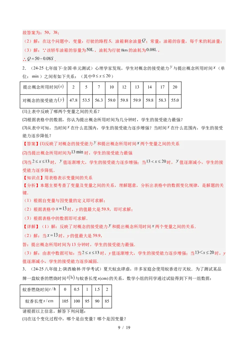 第6章第01讲用表格表示变量之间的关系（3个知识点+3类热点题型讲练+习题巩固）（解析版）_北师大初中数学_7下-北师大版初中数学_7下-初中数学北师大版（2025春季新版）持续更新