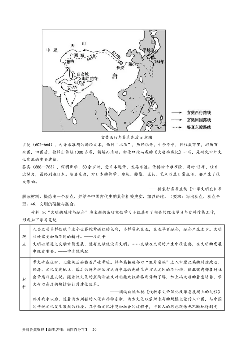 主题02三国两晋南北朝的民族交融与隋唐统一多民族封建国家的发展（主观题专练50题）（原卷版）_07高考历史_新高考复习资料_2024年新高考复习资料_一轮复习资料_中国古代史板块