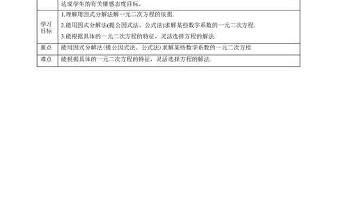 核心素养目标2.4因式分解法解一元二次方程教学设计_北师大初中数学_9上-北师大版初中数学_01课件+教案核心素养目标_教案