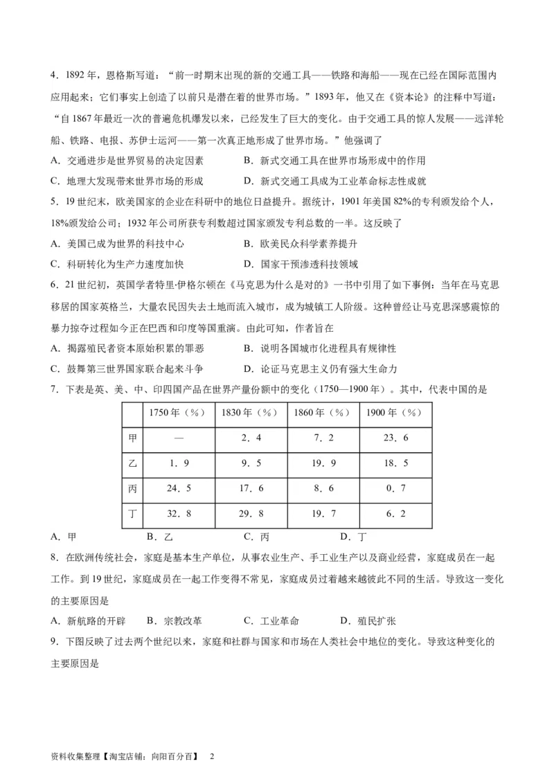 专题突破卷15工业革命与马克思主义的诞生（原卷版）_07高考历史_新高考复习资料_2024年新高考复习资料_一轮复习资料_完2024年高考历史一轮复习考点通关卷（新高考通用）