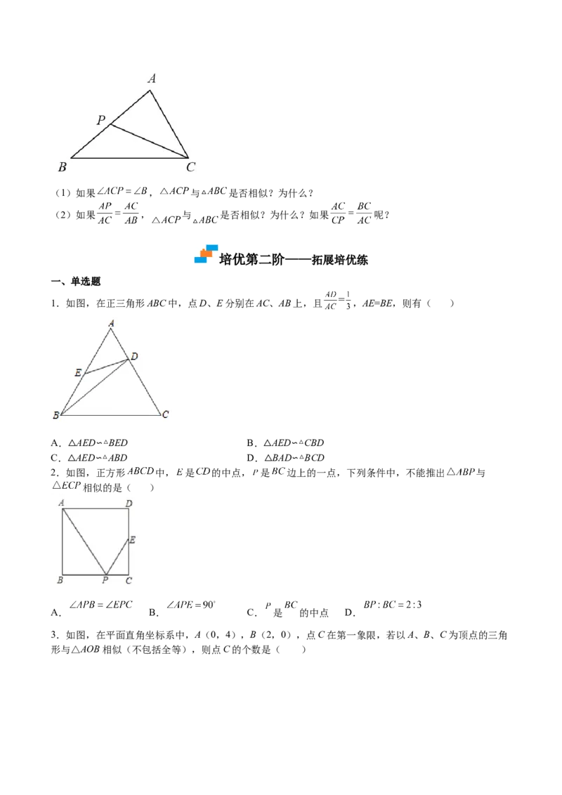第23课探索三角形相似的条件相似三角形判定定理的证明（原卷版）_北师大初中数学_9上-北师大版初中数学_05习题试卷_1课时练习_同步练习（第2套）