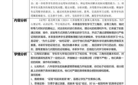 北师大版（2024）八年级数学上册第七章《证明》单元教学设计_北师大初中数学_8上-北师大版初中数学_初中数学北师大8上-2025秋季新版_第二套推荐25_03课件+教案+学案（大单元）齐全