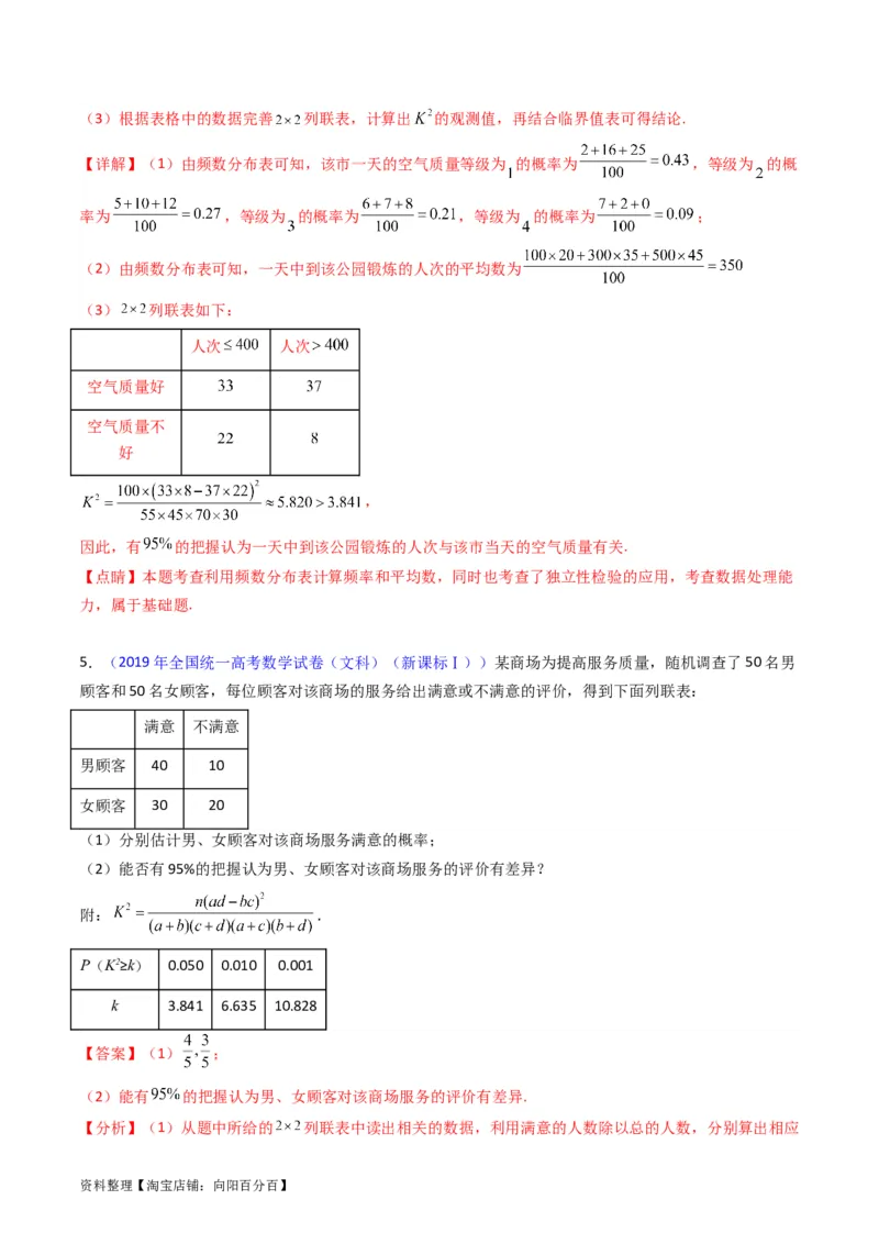 专题42重点专训统计大题专项训练（文科）（教师版）_02高考数学_通用版（老高考）复习资料_2024年复习资料_完备战2024年高考数学一轮复习考点帮（全国通用）