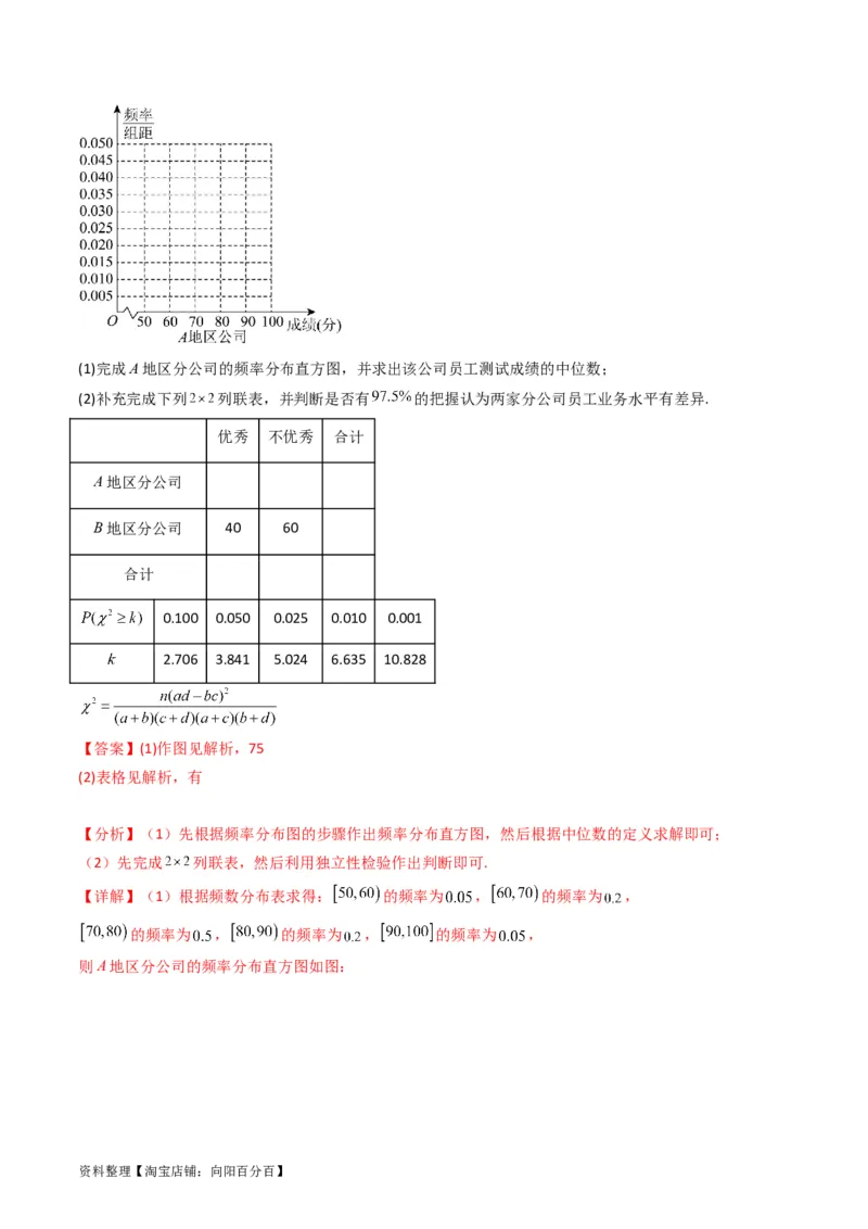 专题42重点专训统计大题专项训练（文科）（教师版）_02高考数学_通用版（老高考）复习资料_2024年复习资料_完备战2024年高考数学一轮复习考点帮（全国通用）