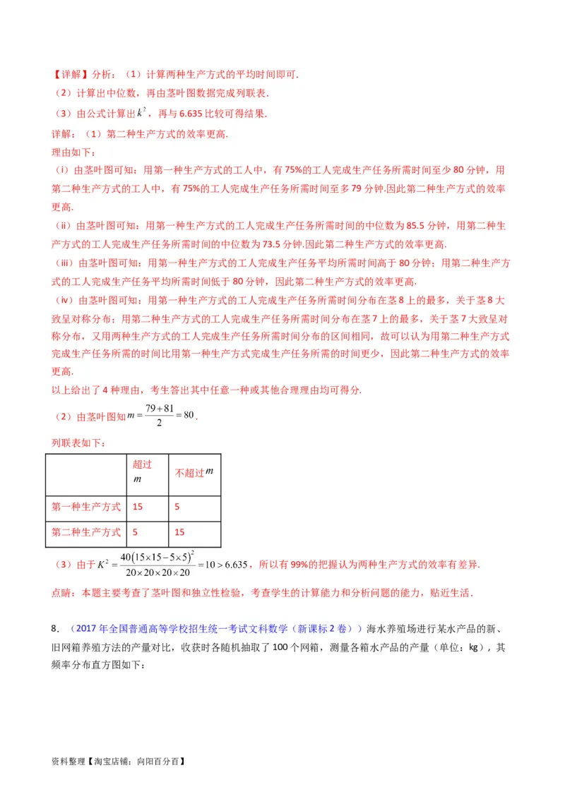专题42重点专训统计大题专项训练（文科）（教师版）_02高考数学_通用版（老高考）复习资料_2024年复习资料_完备战2024年高考数学一轮复习考点帮（全国通用）