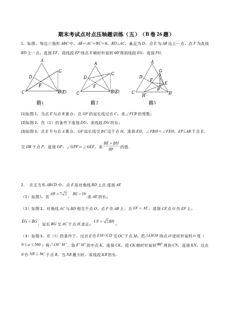 期末考试点对点压轴题训练（五）（B卷26题）（原卷版）_北师大初中数学_8下-北师大版初中数学_旧版-可参考_06专项讲练