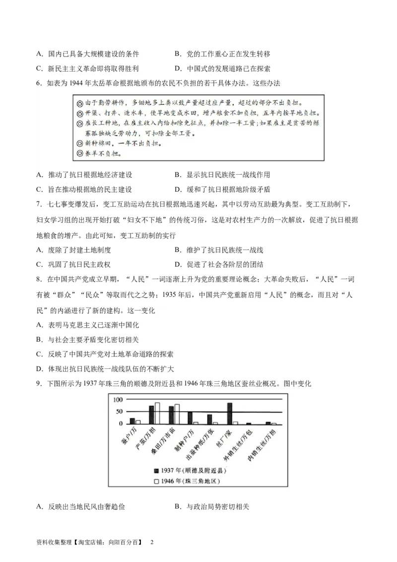 专题突破卷08抗日战争与解放战争（原卷版）_07高考历史_新高考复习资料_2024年新高考复习资料_一轮复习资料_完2024年高考历史一轮复习考点通关卷（新高考通用）_专题突破卷