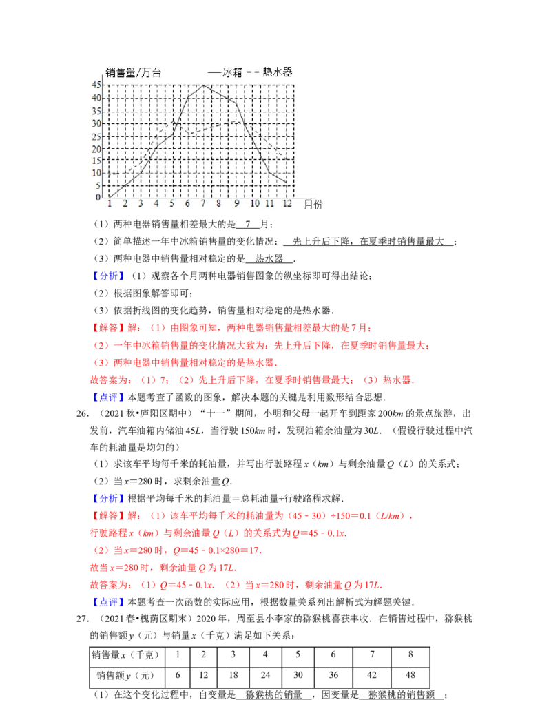 第3章变量之间的关系（典型30题专练）2021-2022学年七年级数学下学期考试满分全攻略（北师大版）（解析版）_北师大初中数学_7下-北师大版初中数学_7下-初中数学北师大版（旧版）赠送