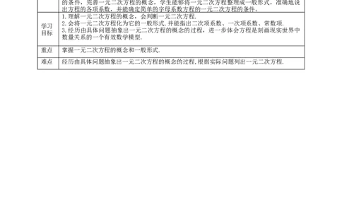 核心素养目标2.1.1认识一元二次方程教学设计_北师大初中数学_9上-北师大版初中数学_01课件+教案核心素养目标_教案