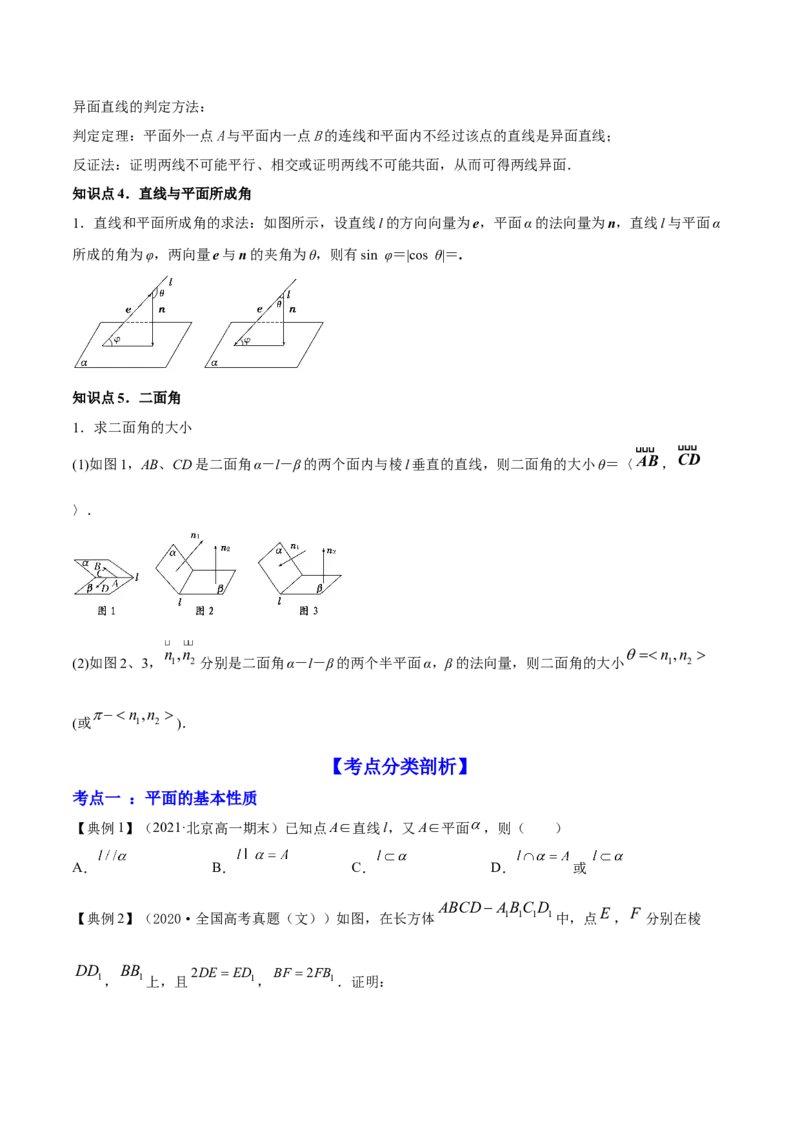专题8.3空间点、直线、平面之间的位置关系2022年高考数学一轮复习讲练测（新教材新高考）（讲）原卷版_02高考数学_新高考复习资料_2022年新高考资料