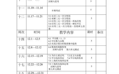 教学计划_北师大初中数学_8上-北师大版初中数学_旧版_11教学计划（赠送）