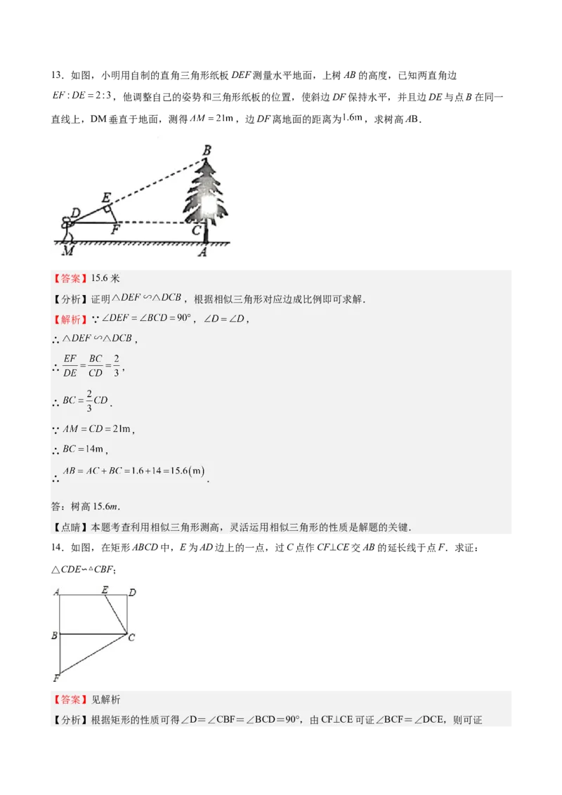 第28课相似三角形（解答题）（解析版）_北师大初中数学_9上-北师大版初中数学_05习题试卷_1课时练习_同步练习（第2套）