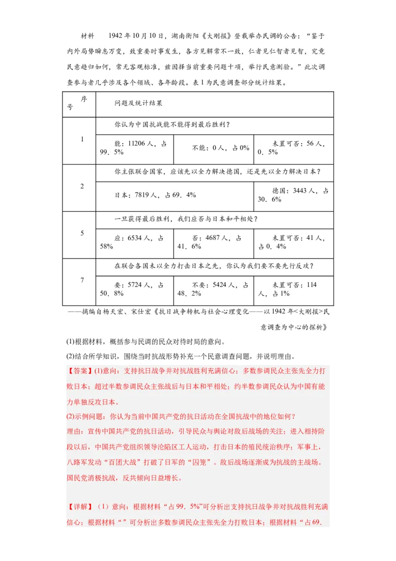 从局部抗战到全国抗战-2023-2024学年高三历史二轮（专题训练）解析版_07高考历史_2024年新高考资料_2.2024二轮复习_2024届高三历史统编版二轮复习专项训练