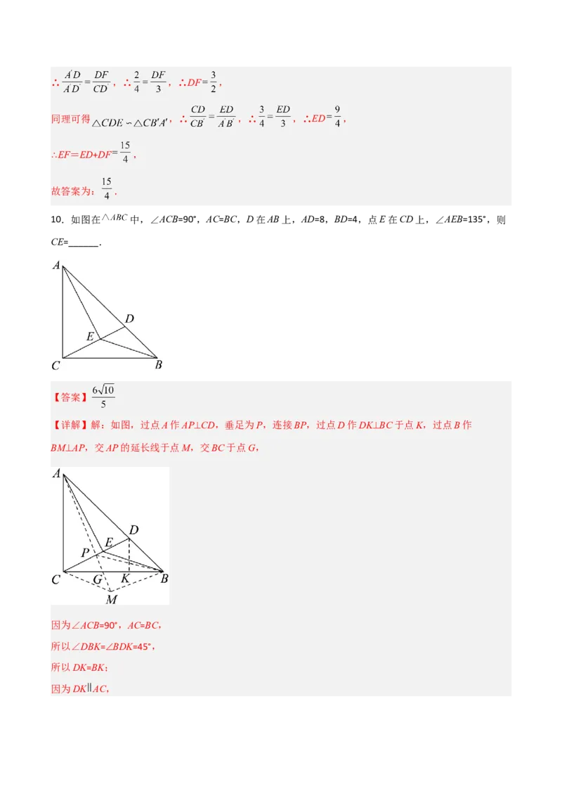 相似三角形基本模型综合培优训练（四）（解析版）_北师大初中数学_9下-北师大版初中数学_06专项讲练_2022-2023学年九年级数学相似三角形基本模型探究（北师大版）