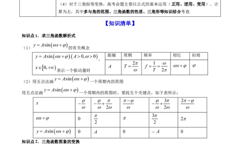 专题5.5函数y＝Asin(&omega;x＋&phi;)的图象及其应用2022年高考数学一轮复习讲练测（新教材新高考）（讲）解析版_02高考数学_新高考复习资料_2022年新高考资料